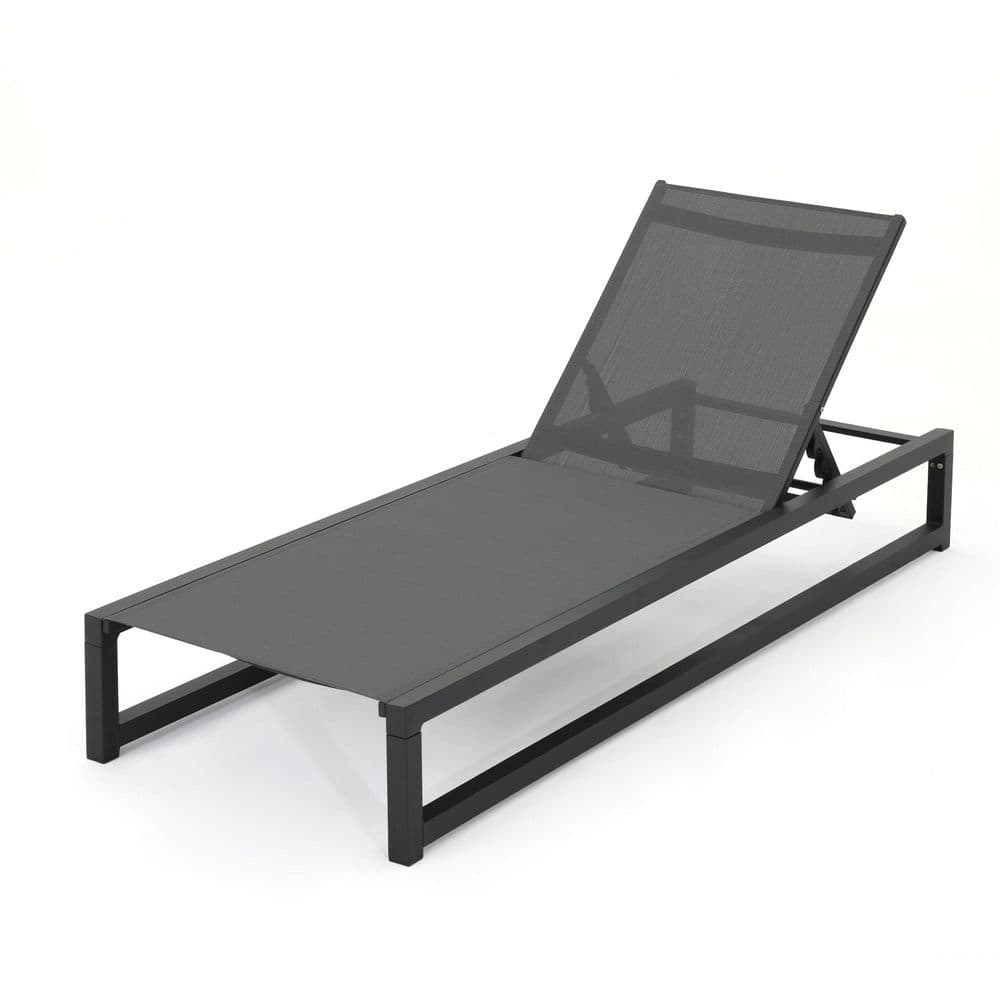 Black aluminum chaise lounge with adjustable backrest on white.