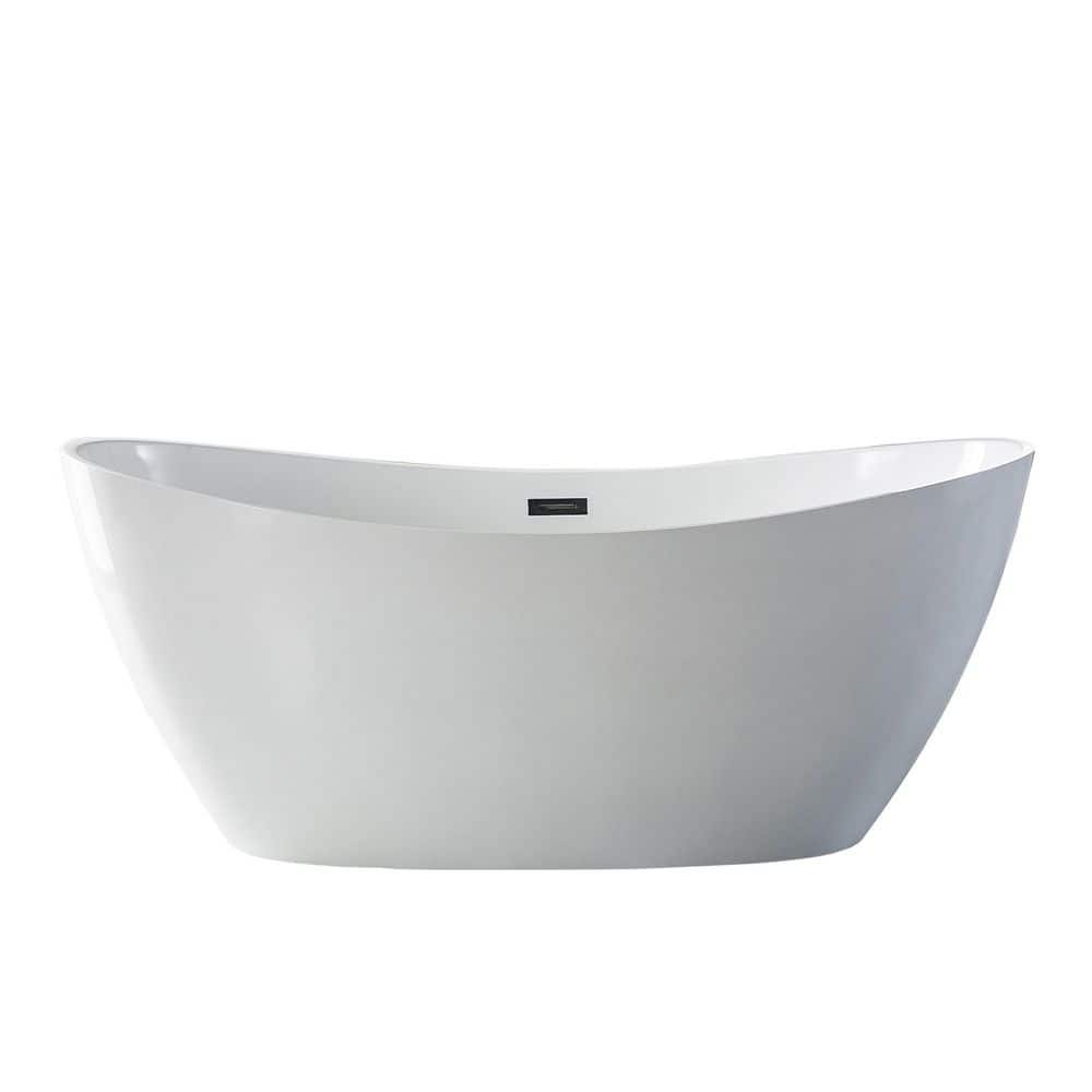 ANGELES HOME 59 in. Acrylic Flatbottom Freestanding Soaking Bathtub in