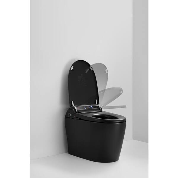 WELLFOR USBY-1.28 GPF Elongated Bidet Toilet in Black with Heated Seat, Warm Air Dryer, LED Screen Display
