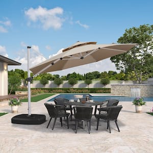 12 ft. Octagon High-Quality Aluminum Polyester Outdoor Patio Umbrella Cantilever Umbrella with Wheels Base, Beige