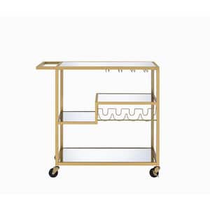 Gold Metal 40 in. Champagne Gold Metal and Wood Kitchen Island