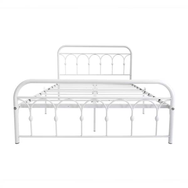 ZIRUWU White Metal Frame Queen Platform Bed with Headboard and Footboard, No Box Spring Needed 12.4" Under Bed Storage