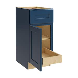 Newport Blue Painted Plywood Shaker Assembled Base Kitchen Cabinet 1 ROT Soft Close Left 12 in W x 24 in D x 34.5 in H