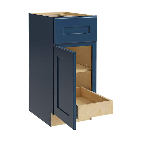 Home Decorators Collection Newport 15 in. W x 24 in. D x 34.5 in. H Assembled Plywood Base Kitchen Cabinet in Mythic Blue with 1ROT Soft Close LH
