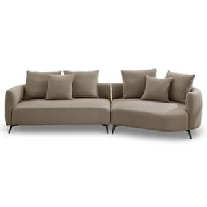 Lucianna 124 in. W Round Arm 2-piece Right Facing Boucle Fabric Sectional Sofa in Mocha Brown