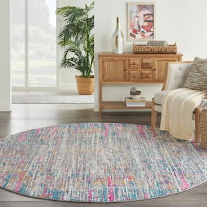 Passion Ivory Multicolor 10 ft. x 10 ft. Abstract Contemporary Round Area Rug