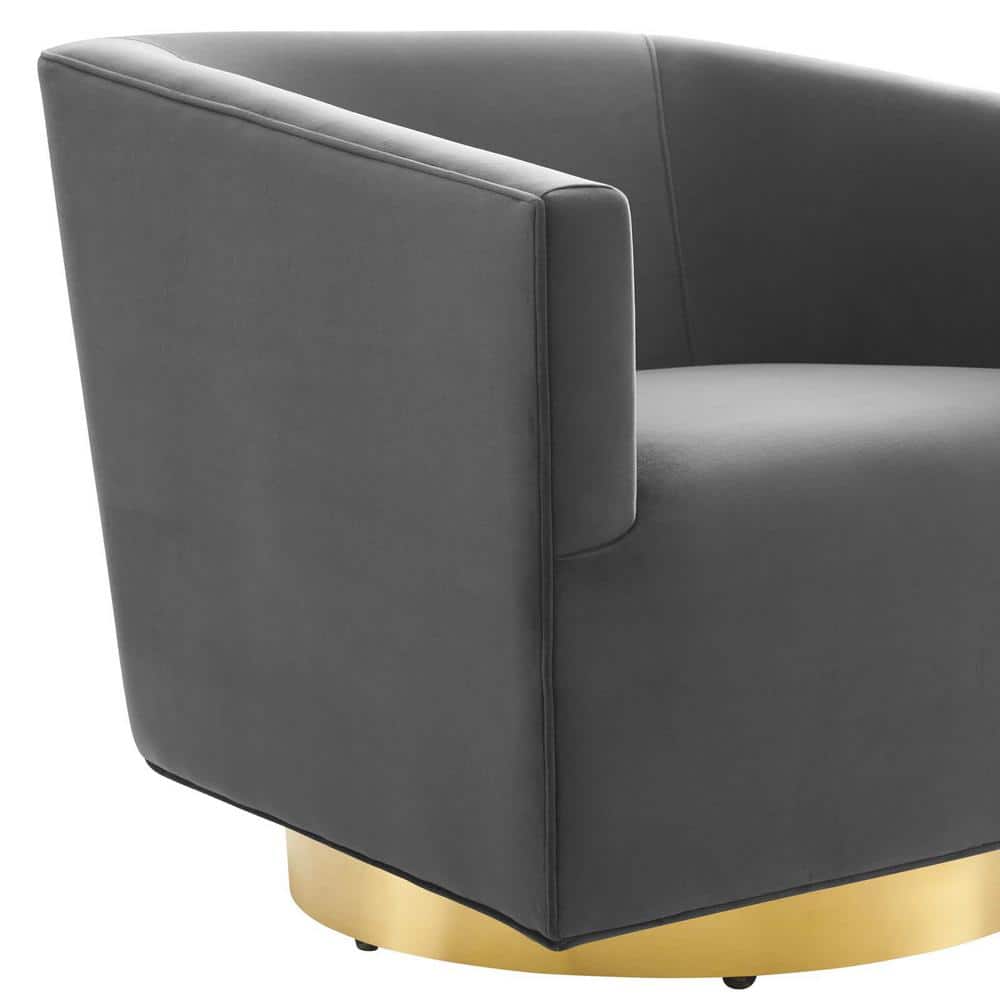Elegant Gold Charcoal Velvet Barrel Swivel Accent Chair