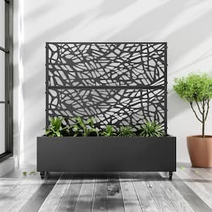 Large 47 in. x 47 in. Black Metal Raised Garden Bed Planter Box with Trellis and Caster