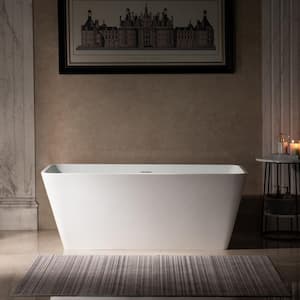 59 in. L x 27.5 in. W Luxury Solid Surface Stone Resin Freestanding Soaking Bathtub With Center Drain in White