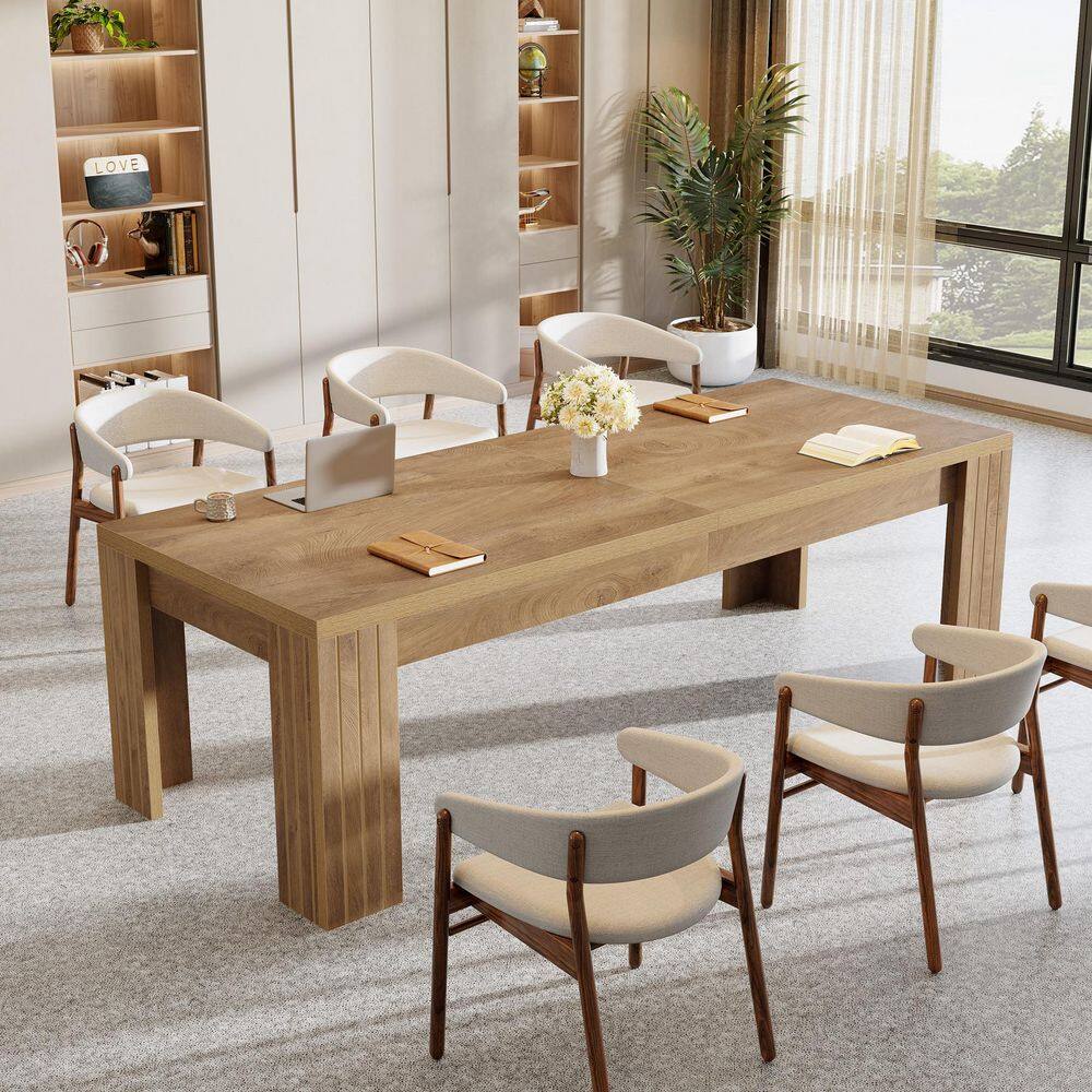 78.74 in. Rectangular Rustic Brown Wood Computer Desk with Storage, Conference Table Seats 6-8 Office Meeting Seminar