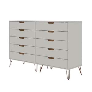 Rockefeller 10-Drawer Off-White and Nature Double Tall Dresser (44.57 in. H x 69.72 in. W x 19.02 in. D)