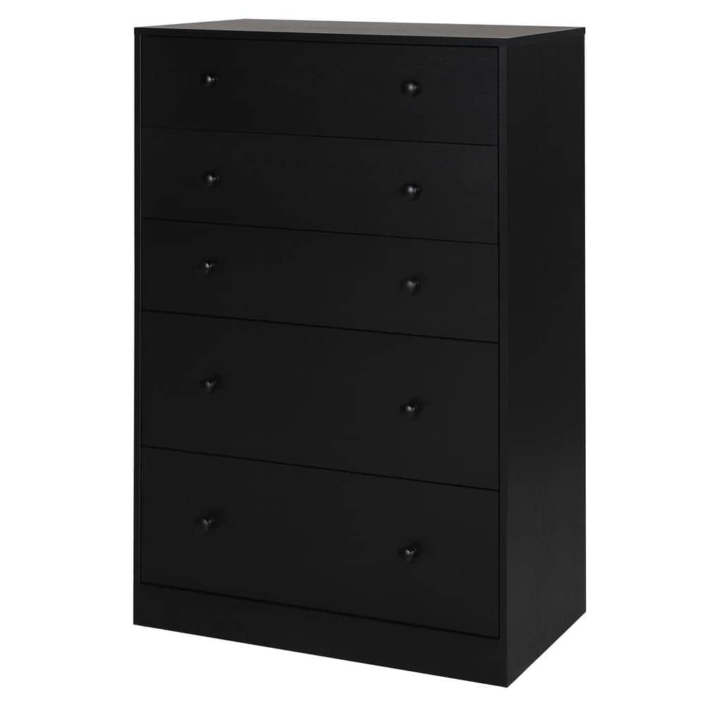 VEIKOUS Oversized 5-Drawer Black Chest of Drawers Dresser with 2-Large ...