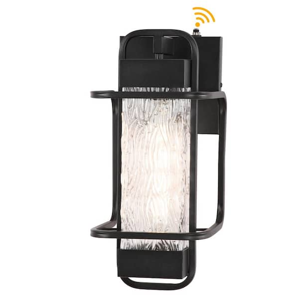 Uixe 15.65 in. Matte Black Hardwired Dusk to Dawn Sensor Outdoor Wall Lantern Sconce with No Bulbs Included
