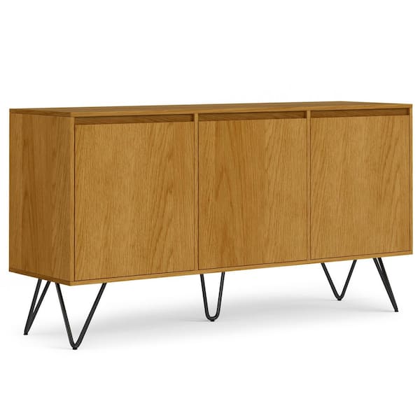 Hunter Oak Veneer Wood 60 in. Rectangle Industrial Contemporary 3 Door Sideboard Buffet