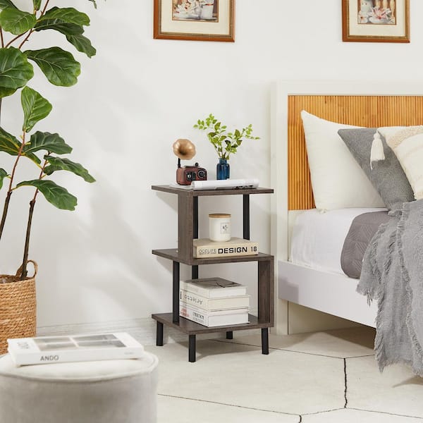 HOMCOM 3 Tier S-Shaped Side Table, Industrial End Table, Small Coffee Table with Open Storage Shelf for Living Room Bedroom