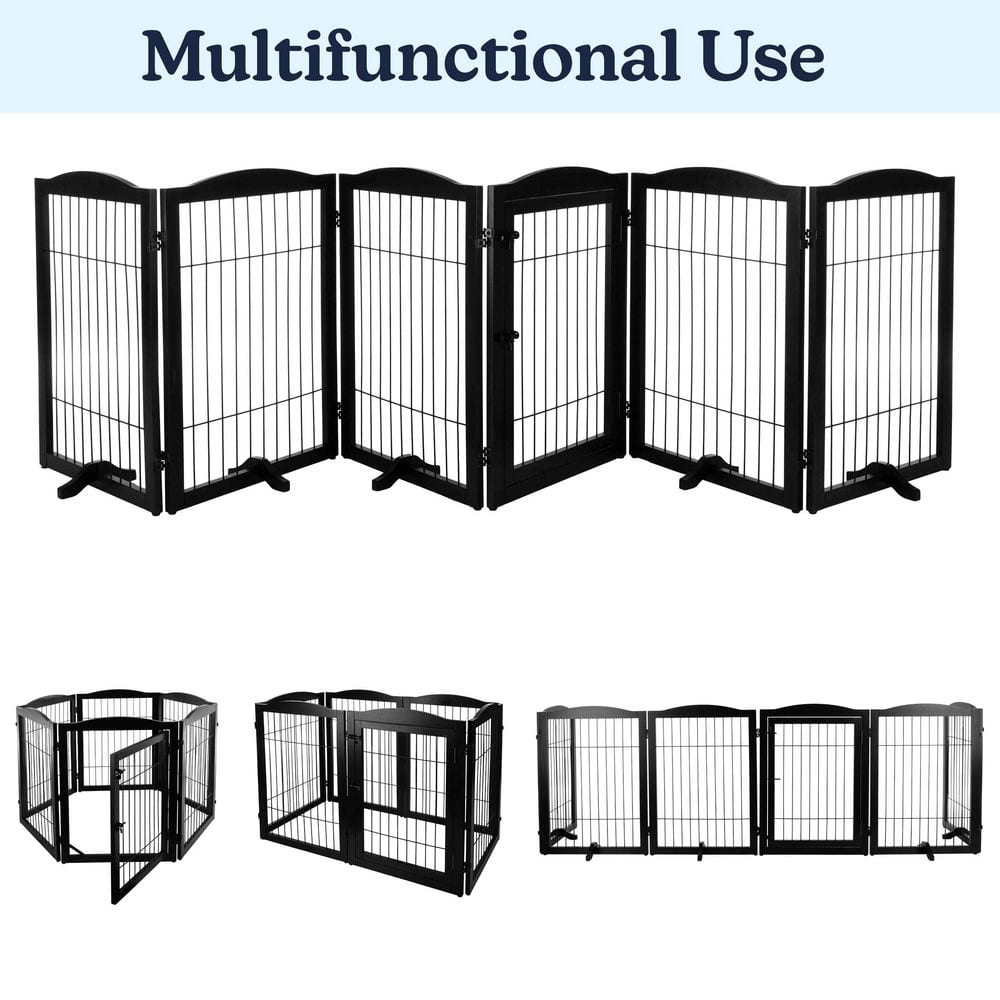 Black Solid Wood and Metal Freestanding Pet Gate