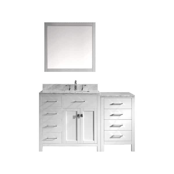 Virtu USA Caroline Parkway 56 in. W Bath Vanity in White with Marble Vanity Top in White with Square Basin and Mirror