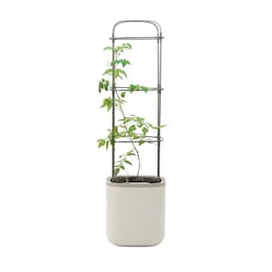 55 in. Tall Tomato Planter Box Recyclable Plastic with Trellis Self-Watering Rolling Raised Bed Cream White