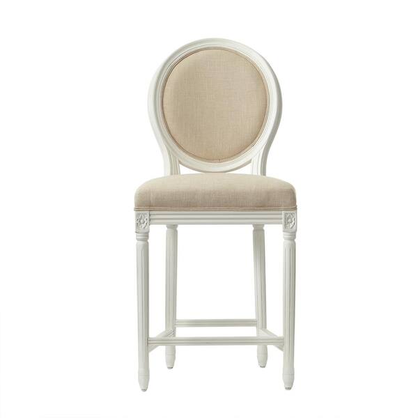 Unbranded Jacques 26.5 in. Natural Cushioned Counter Stool in Antique Ivory with Oval Back
