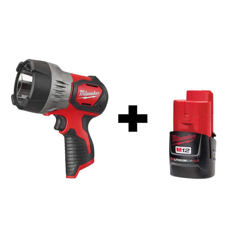 Milwaukee M12 12-Volt Lithium-Ion Cordless 750-Lumen TRUEVIEW LED Handheld Spotlight with M12 2.0Ah Battery, Red -  2353-20-4Y