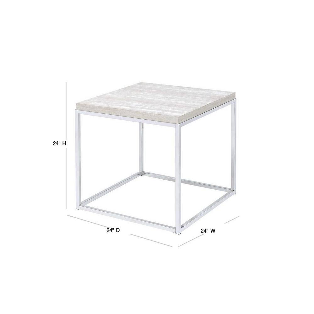 Snyder 24" Square Chrome & White Wooden End Table