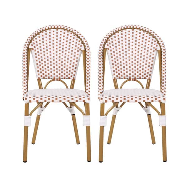 Noble House Mooney Wicker Outdoor Dining Chair in Rust Orange and White (2-Pack)