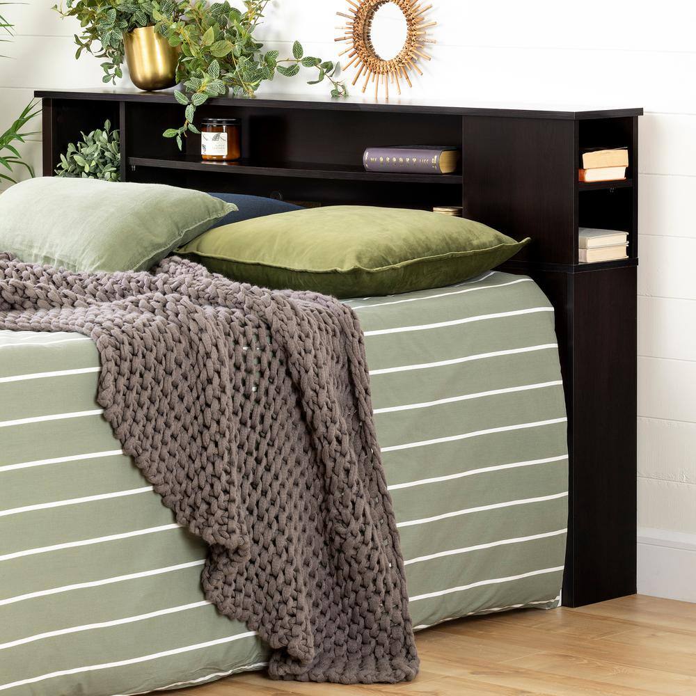 Chocolate Full/Queen Wood Bookcase Headboard with Storage