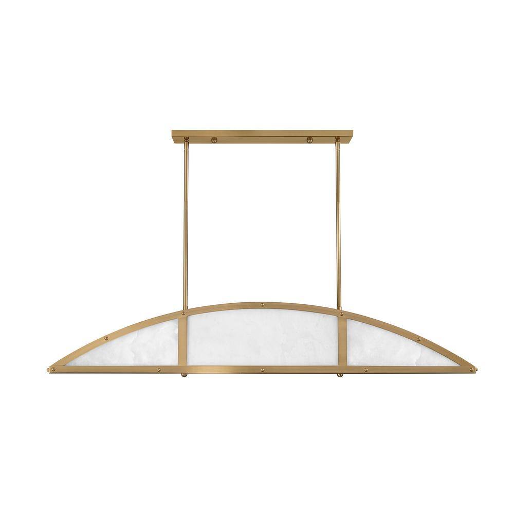 Legacy Warm Brass 4-Light Linear Chandelier with Alabaster Shade