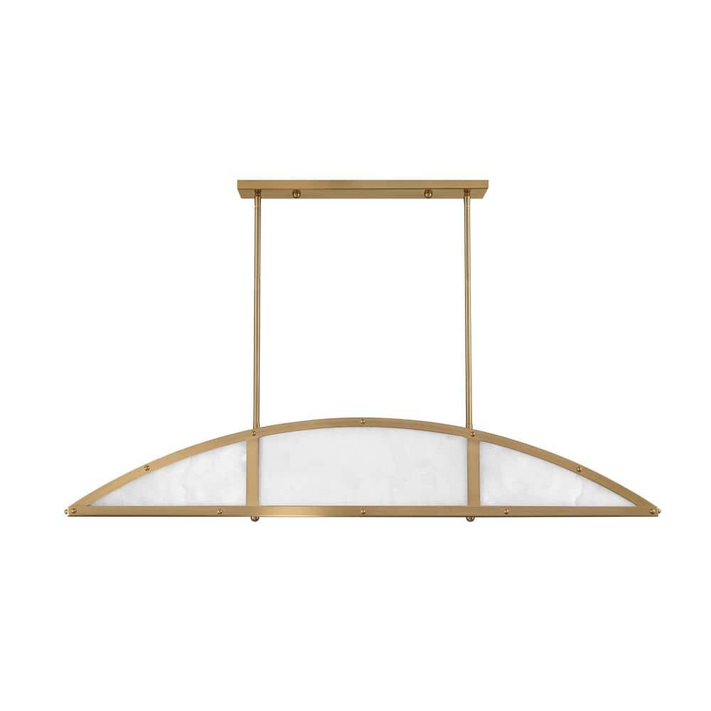 Legacy Warm Brass 4-Light Linear Chandelier with Alabaster Shade