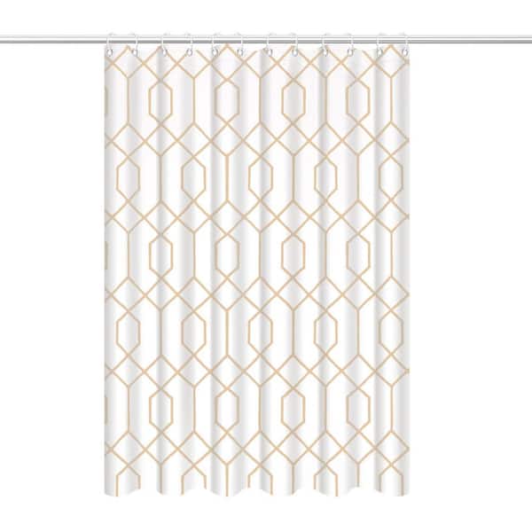 70.87 x 70.87 in. Geometric Plaid Polyester Bathroom Shower Curtain with 12 Rustproof Metal Grommets, Waterproof, White