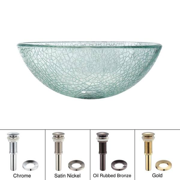 KRAUS 14 in. Mosaic Glass Vessel Sink in Clear with Pop-Up Drain and Mounting Ring in Chrome