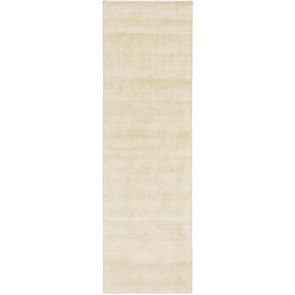 Addison Rugs Audrey 1 Ivory 2 ft. 3 in. x 7 ft. 6 in. Solid Hand Loomed Wool and Viscose Indoor Runner Rug