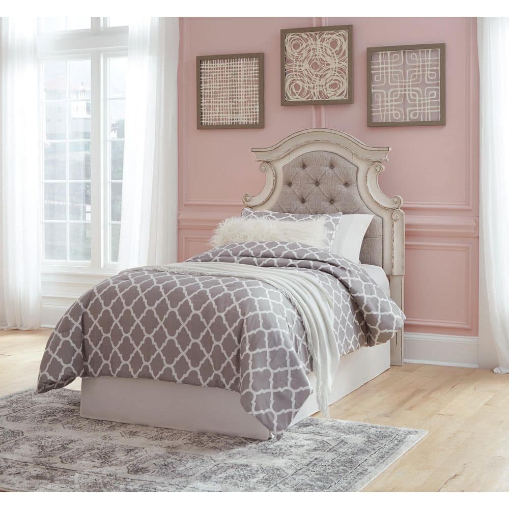 Twin Beige Tufted Upholstered Wood Panel Headboard