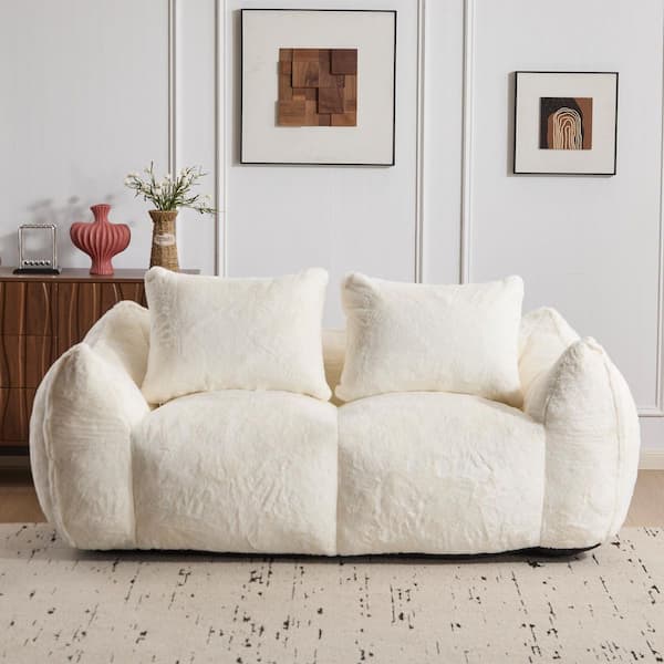 75.2 in. Slope Arm Faux Fur Fabric Modular Fully Compressed Sofa in White