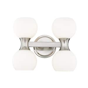 Artemis 6.5 in. 4 Light Brushed Nickel Vanity Light with Matte Opal Glass Shade with No Bulbs Included