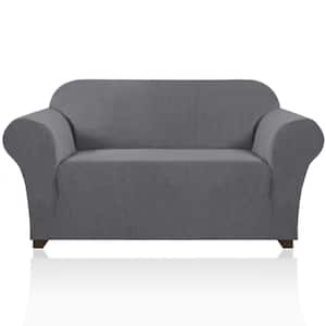 Gray Polyester Stretch Loveseat Sofa Cover with Non Slip Bottom