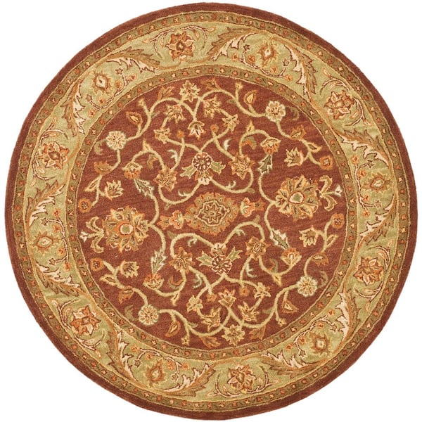 SAFAVIEH Golden Jaipur Rust/Green 8 ft. x 8 ft. Round Border Area Rug ...