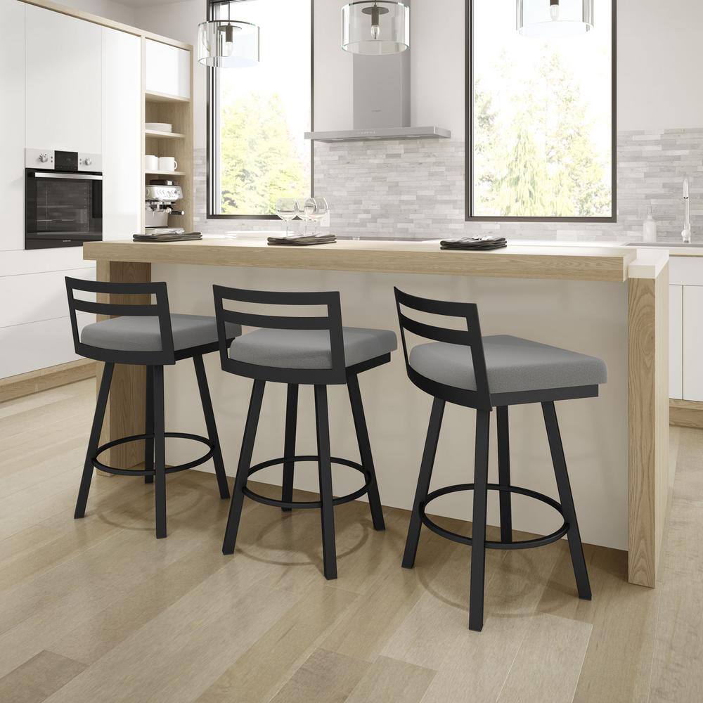 Derek 30'' Gray Polyester and Black Metal Swivel Bar Stool
