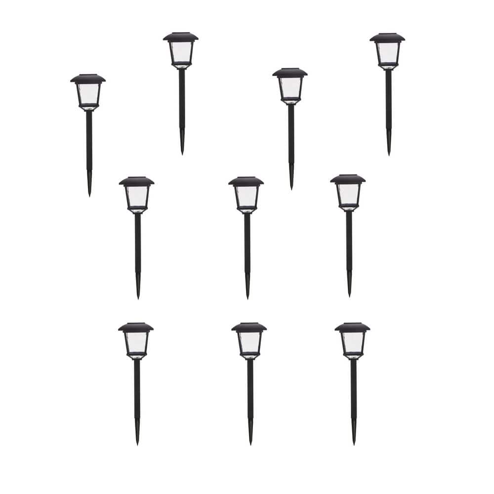 Hampton Bay Terrace Park 10 Lumen Black LED Weather Resistant Outdoor Solar Path Light with Plastic Lens (10-Pack) 32300-008 - The Home Depot