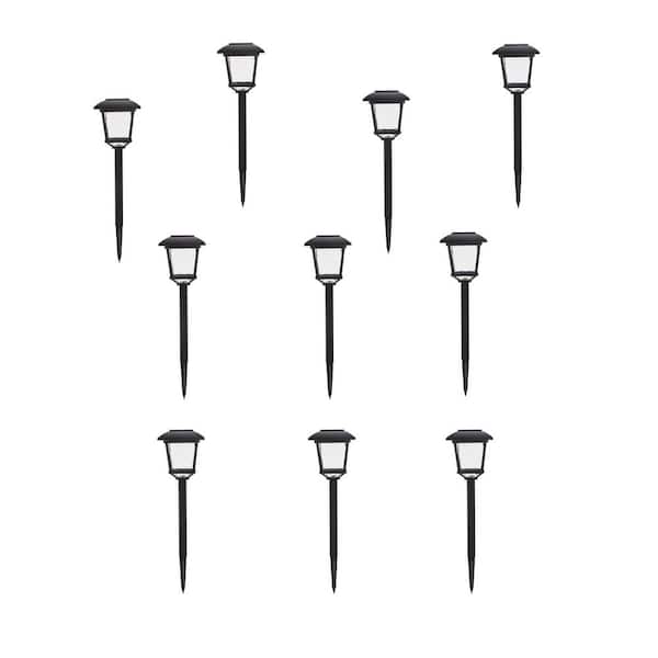 Hampton Bay Terrace Park 10 Lumen Black LED Weather Resistant Outdoor Solar Path Light with Plastic Lens (10-Pack)