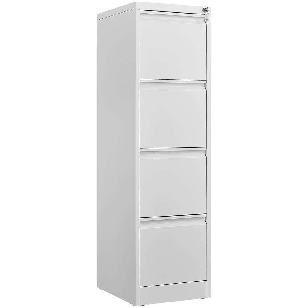 4 Drawer White Metal 14.7 in. W Vertical File Cabinet with Lock 52.4 in. H Steel File Cabinet for A4 Legal/Letter Size