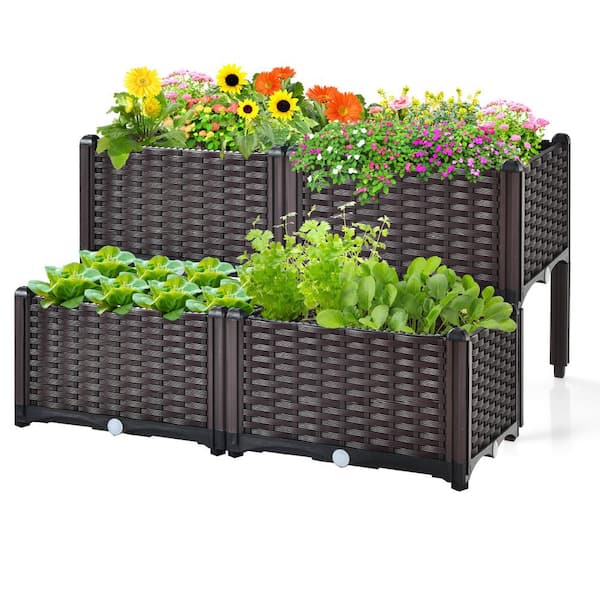 HONEY JOY Brown Outdoor Plastic Planter Vertical Elevated Raised