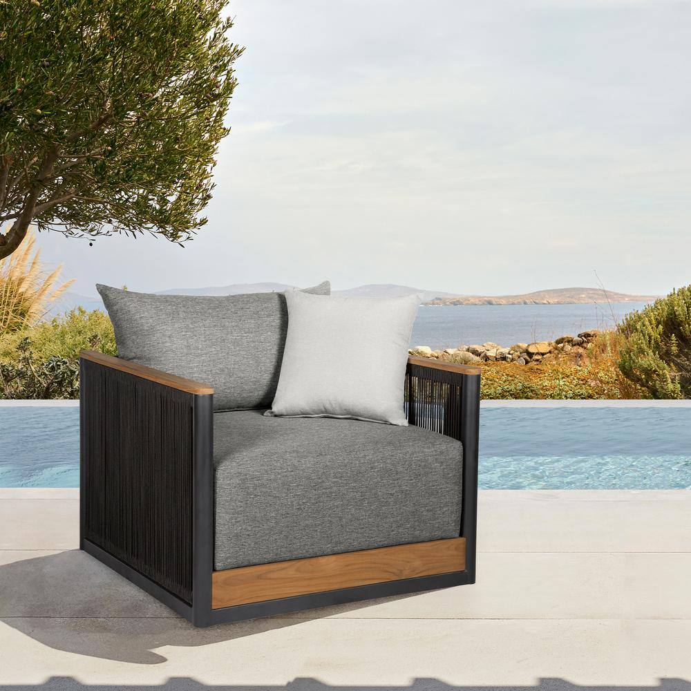 Artesia Brown Teak Wood Outdoor Lounge Chair with Dark Gray Cushion
