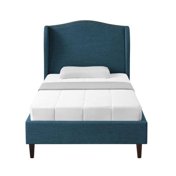 Rustic Manor Knight Blue Wood Frame Twin XL Size Platform Bed With Nailhead Trim