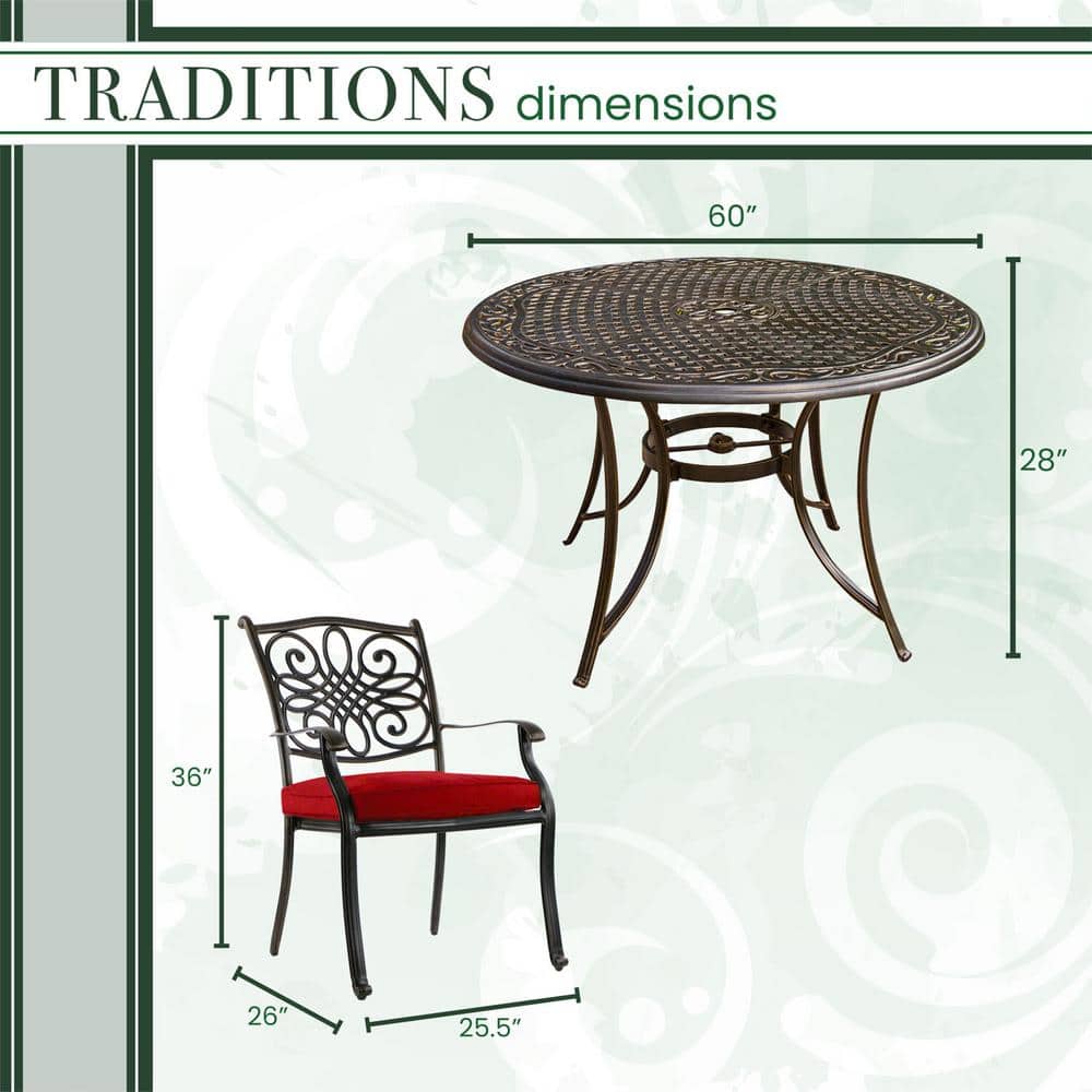 Hanover 60-Inch Cast-Top Red 7-Piece Dining Set