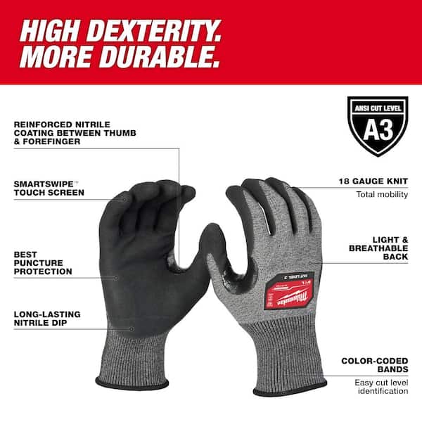 X-Large High Dexterity Cut Level 3 Resistant Nitrile Dipped Outdoor and Work Gloves