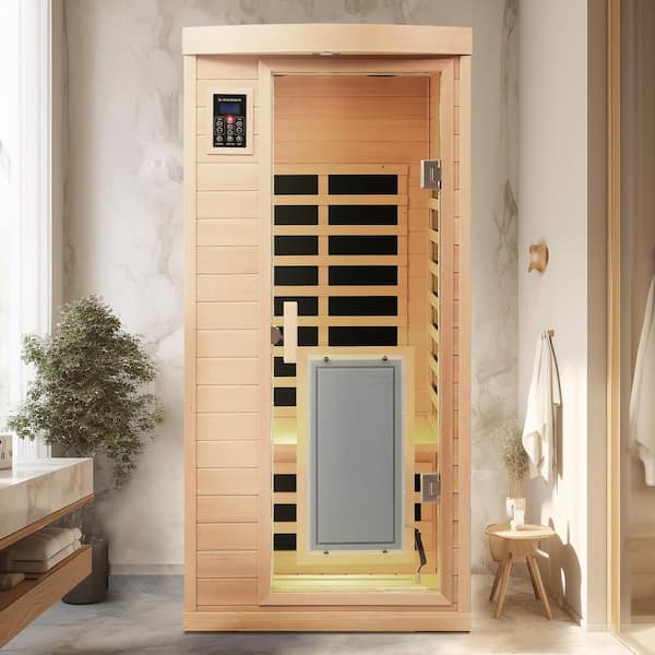 Moray 1-Person Indoor Hemlock infrared Sauna with 8 Far-Infrared Carbon Crystal Heaters and Chromotherapy