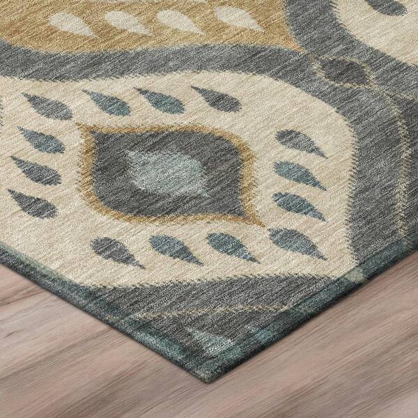 Chantille Machine Washable Indoor/Outdoor Abstract ACN3123 Charcoal 8 ft. x 8 ft. Round Rug