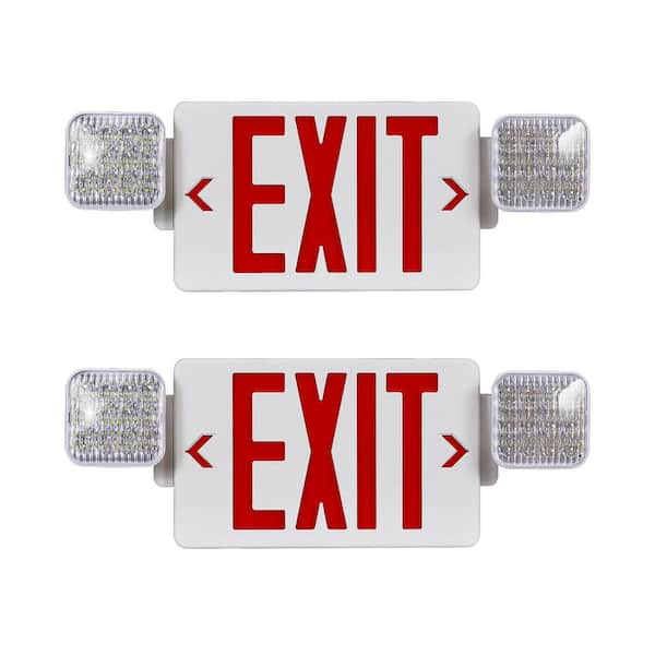 2-Pack Red LED Exit Sign with Emergency Light Adjustable Square