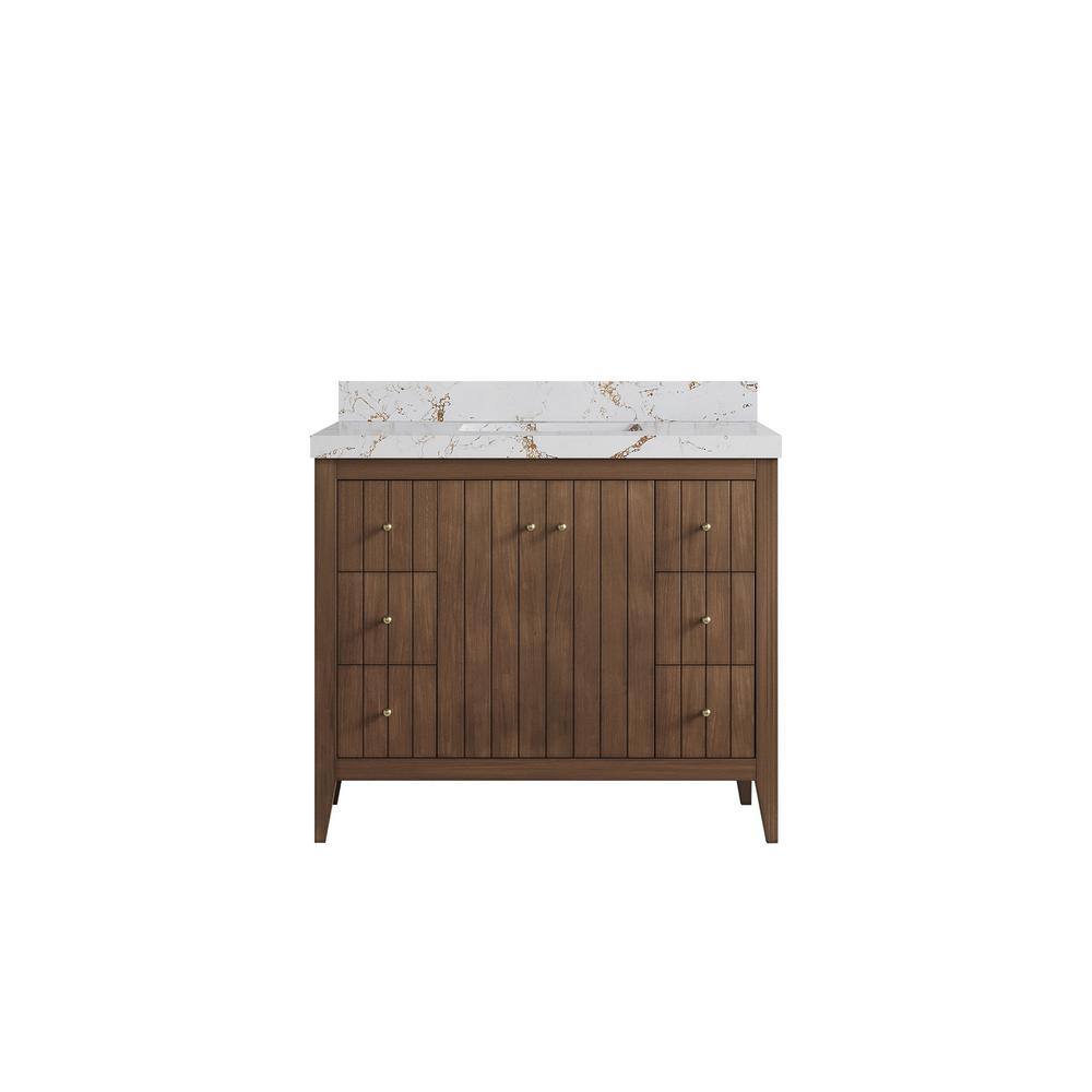 Atlanta Teak 42 in. W x 22 in. D x 36 in. H Single Sink Bath Vanity in Dark Natural with 2 in. Viola Gold qt. Top price history on PriceWatchPro